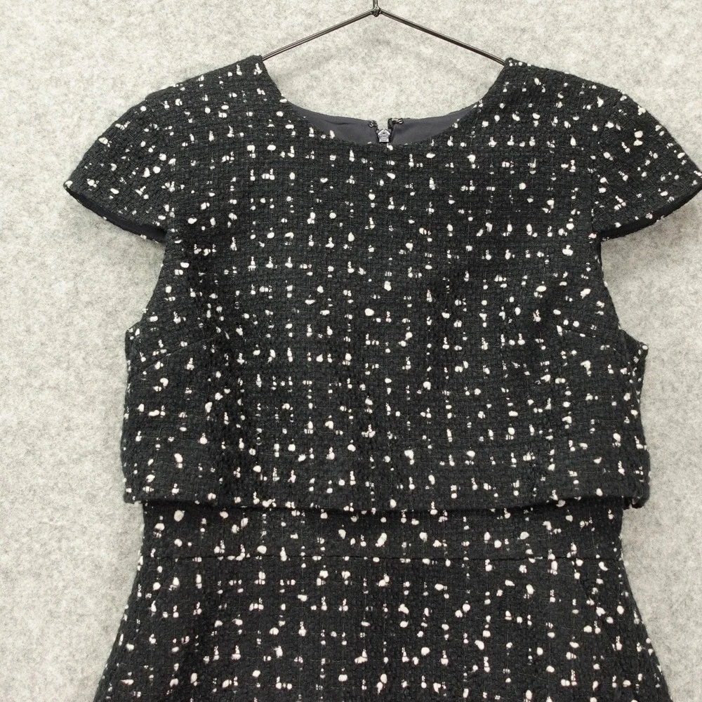 J Crew Black Boucle Tweed Dress S White Fleck Cap Sleeve Old Money Office Siren